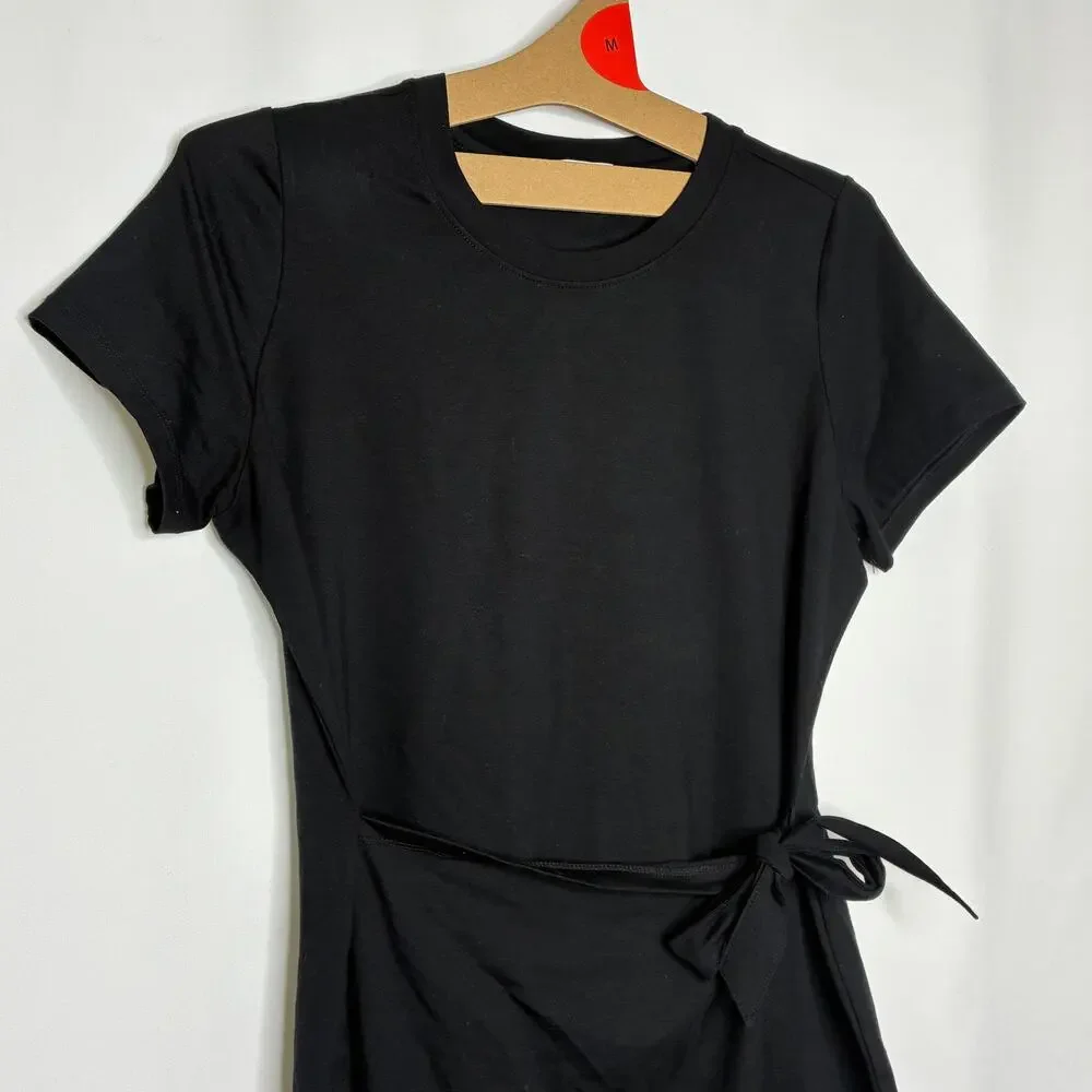 Threads 4 Thought Black Wrap Front Mini Dress Short Sleeve Casual Womens Medium